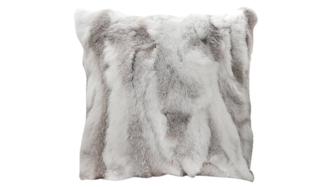 Soga Floral Gray Rabbit Fur Square Warm Cushion - 45cm