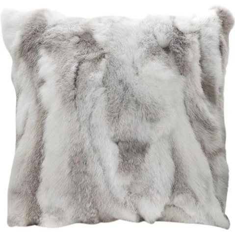 Soga Floral Gray Rabbit Fur Square Warm Cushion - 45cm