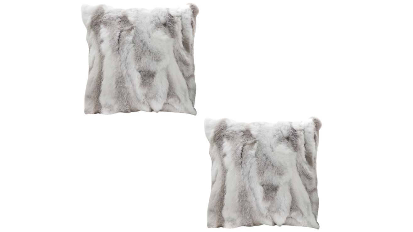 Soga Set of 2 Floral Gray Rabbit Fur Square Cushion - 45cm