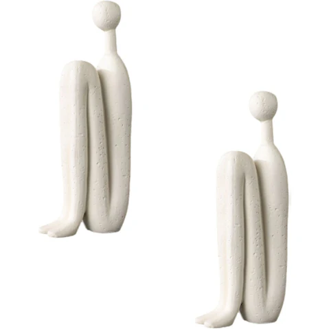 Soga 2 Piece Round Head Modern Stickman Resin Statue Ornament - 10 x 28cm