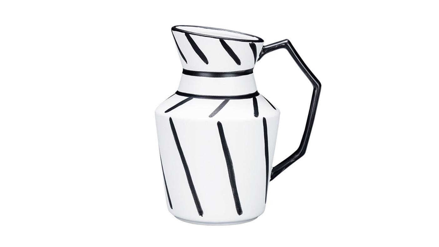 Soga Ceramic Ornament Modern Pitcher Striped Vase with Handle - 23.5 x 19.5cm