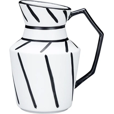 Soga Ceramic Ornament Modern Pitcher Striped Vase with Handle - 23.5 x 19.5cm