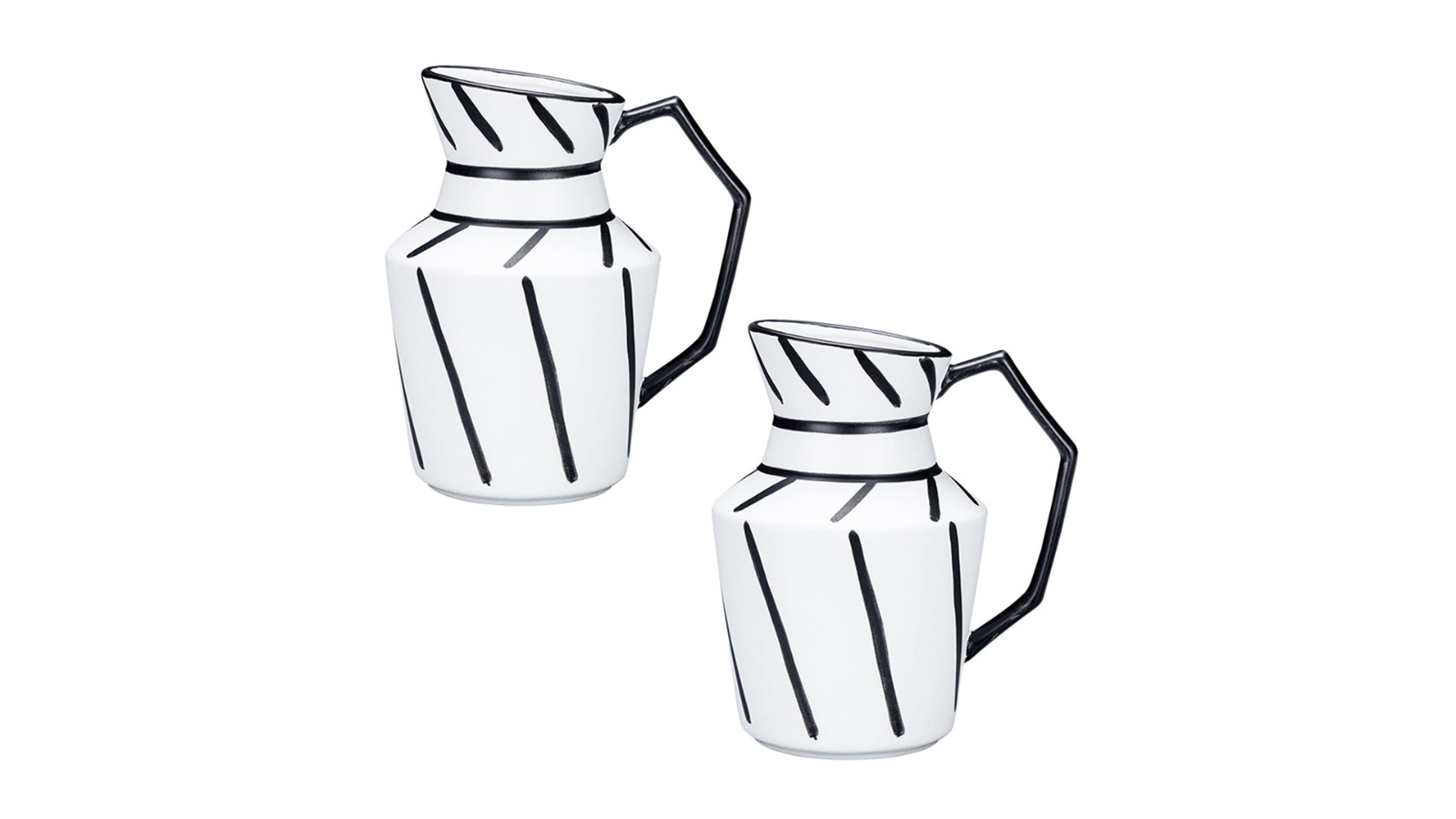 Soga 2 Piece Ceramic Ornament Modern Pitcher Striped Vase with Handle - 23.5 x 19.5cm
