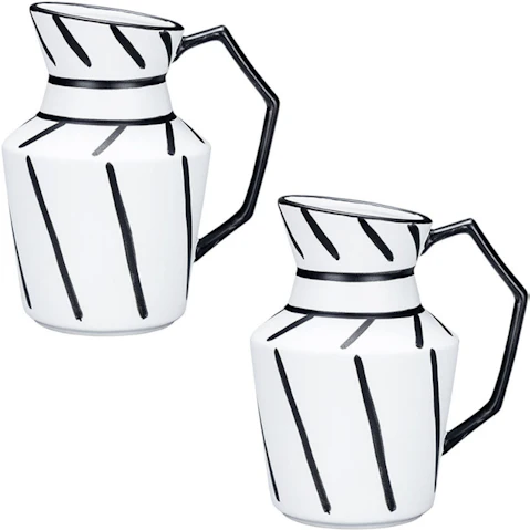 Soga 2 Piece Ceramic Ornament Modern Pitcher Striped Vase with Handle - 23.5 x 19.5cm