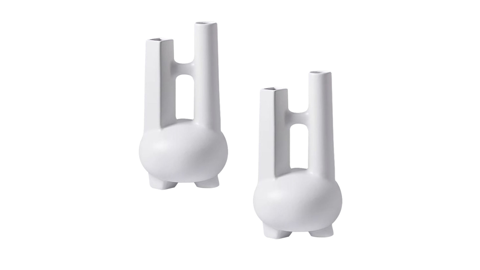 Soga 2 Piece Ornament Double Tube Minimalist Modern Geometric Vase - White