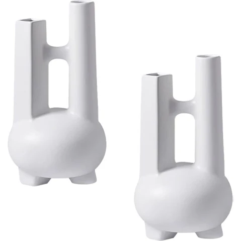 Soga 2 Piece Ornament Double Tube Minimalist Modern Geometric Vase - White