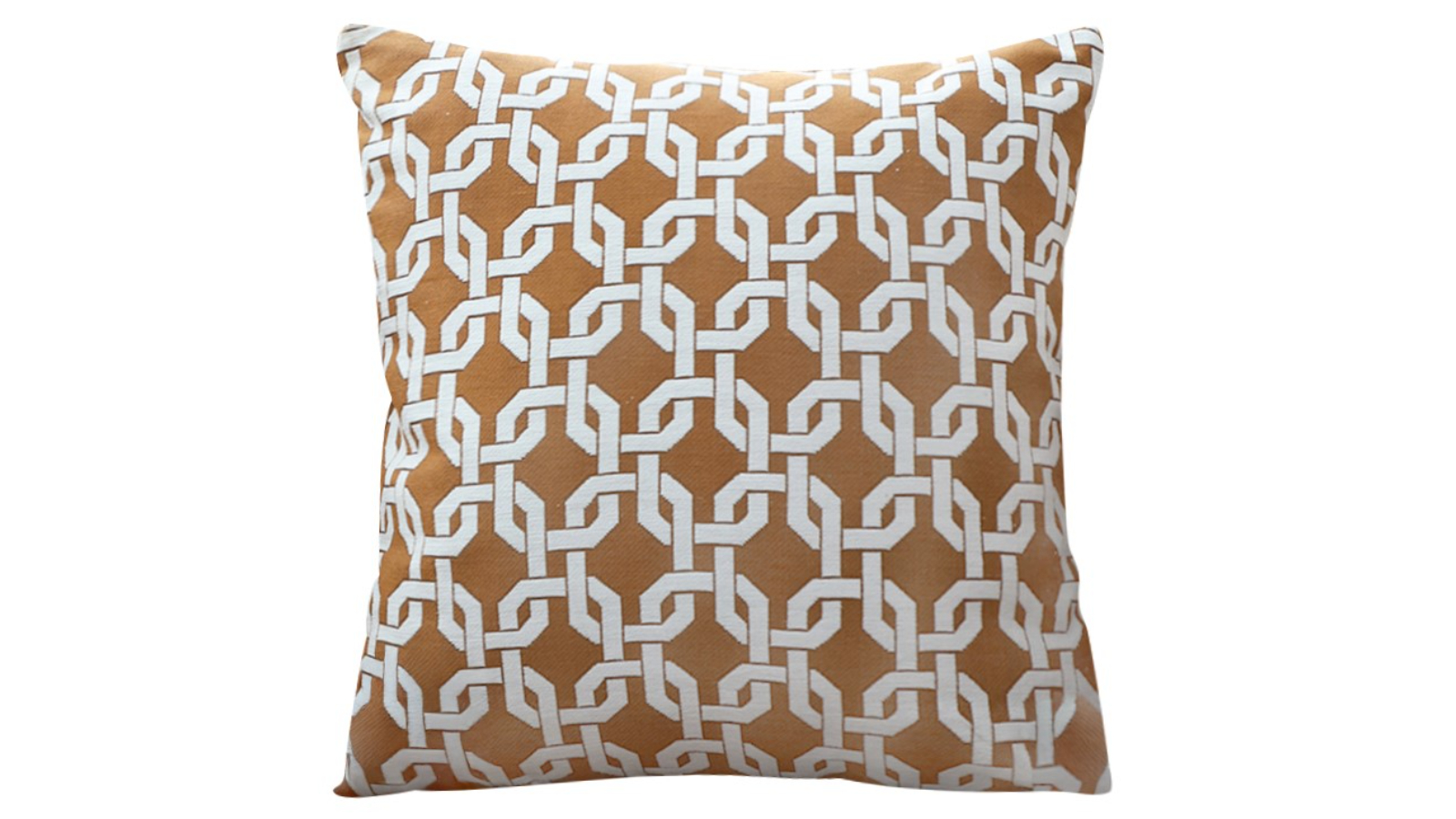 Soga Brown Checkered Chain Jacquard Square Pillow Decorative Cushion - 50cm