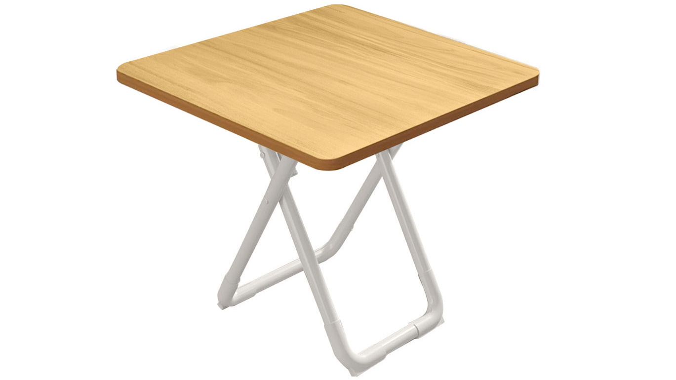 SOGA 80cm Wood Colour Board Square Table with White Legs - 1 Pack