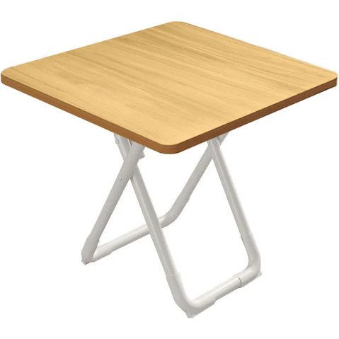 SOGA 80cm Wood Colour Board Square Table with White Legs - 1 Pack