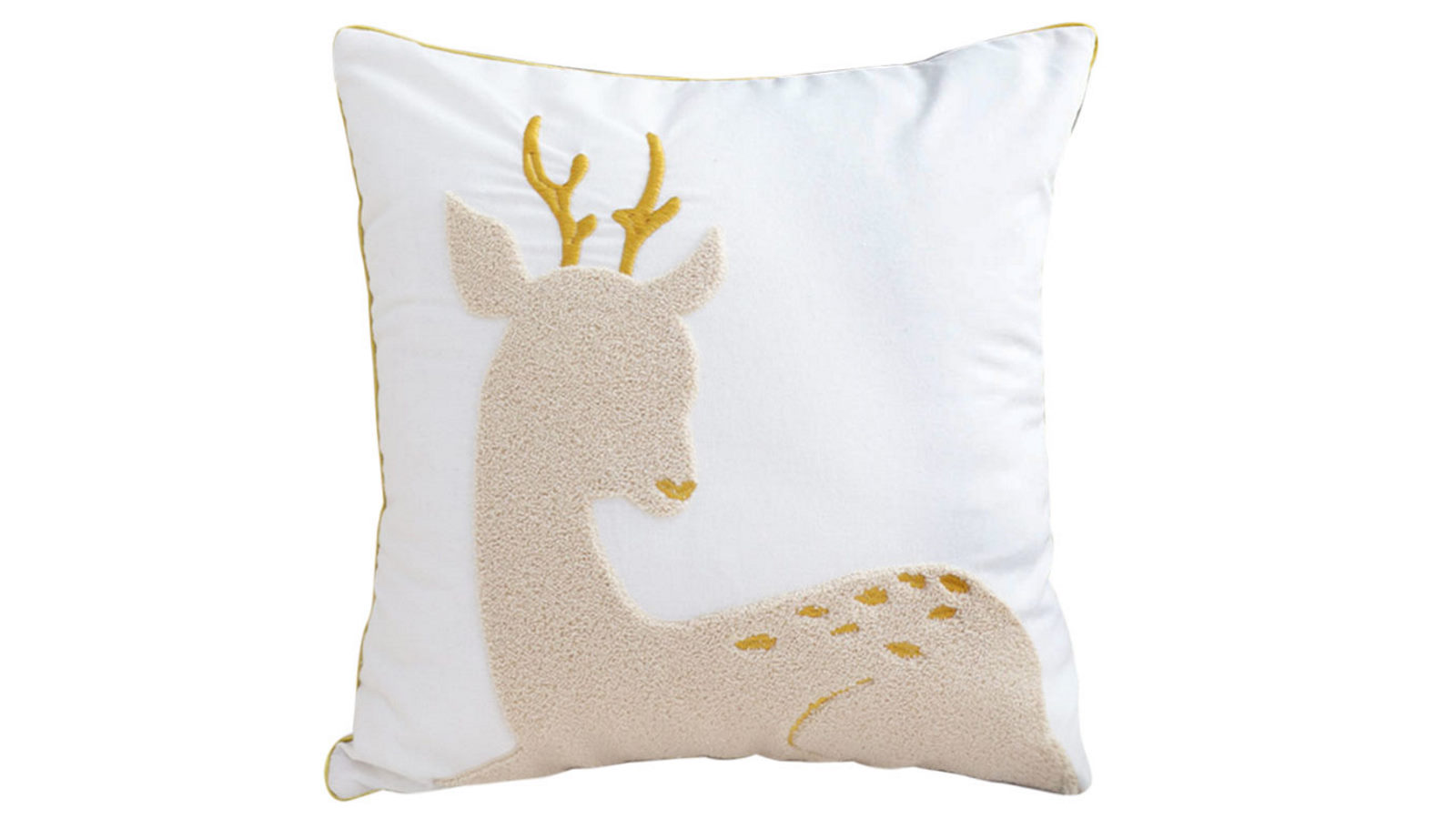 SOGA 45cm Whimsical Beige Reindeer Applique Gold Accent Throw Pillow