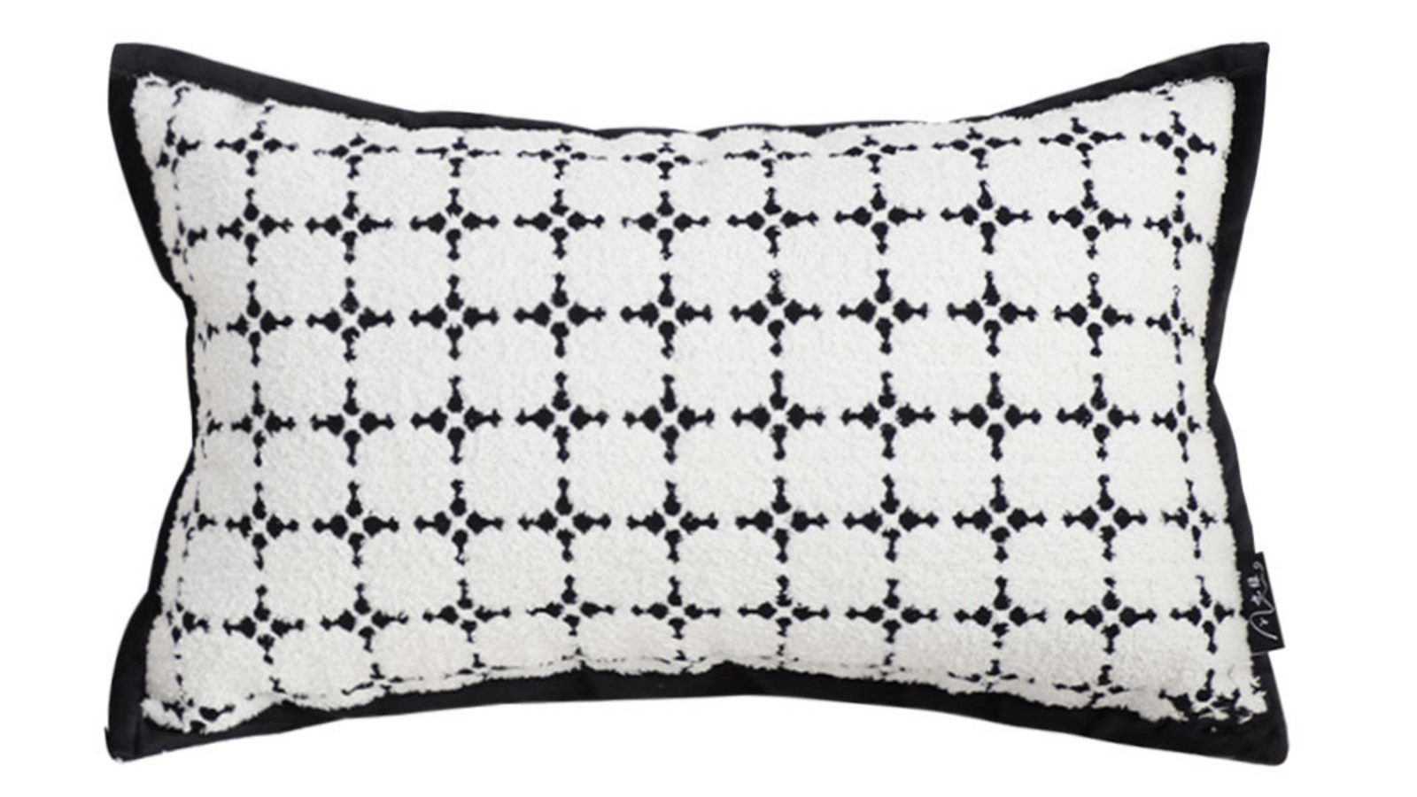SOGA 35cm Moroccan Black Cross Pattern Black Trim Decorative Throw Pillow