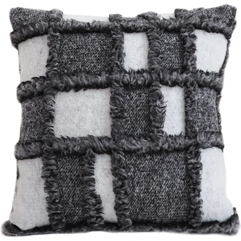 SOGA 50cm Bohemian Gray Fringe Checkerboard Textured Throw Pillow