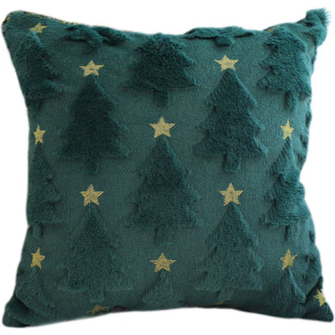 SOGA 45cm Festive Teal Christmas Tree Gold Star Holiday Throw Pillow