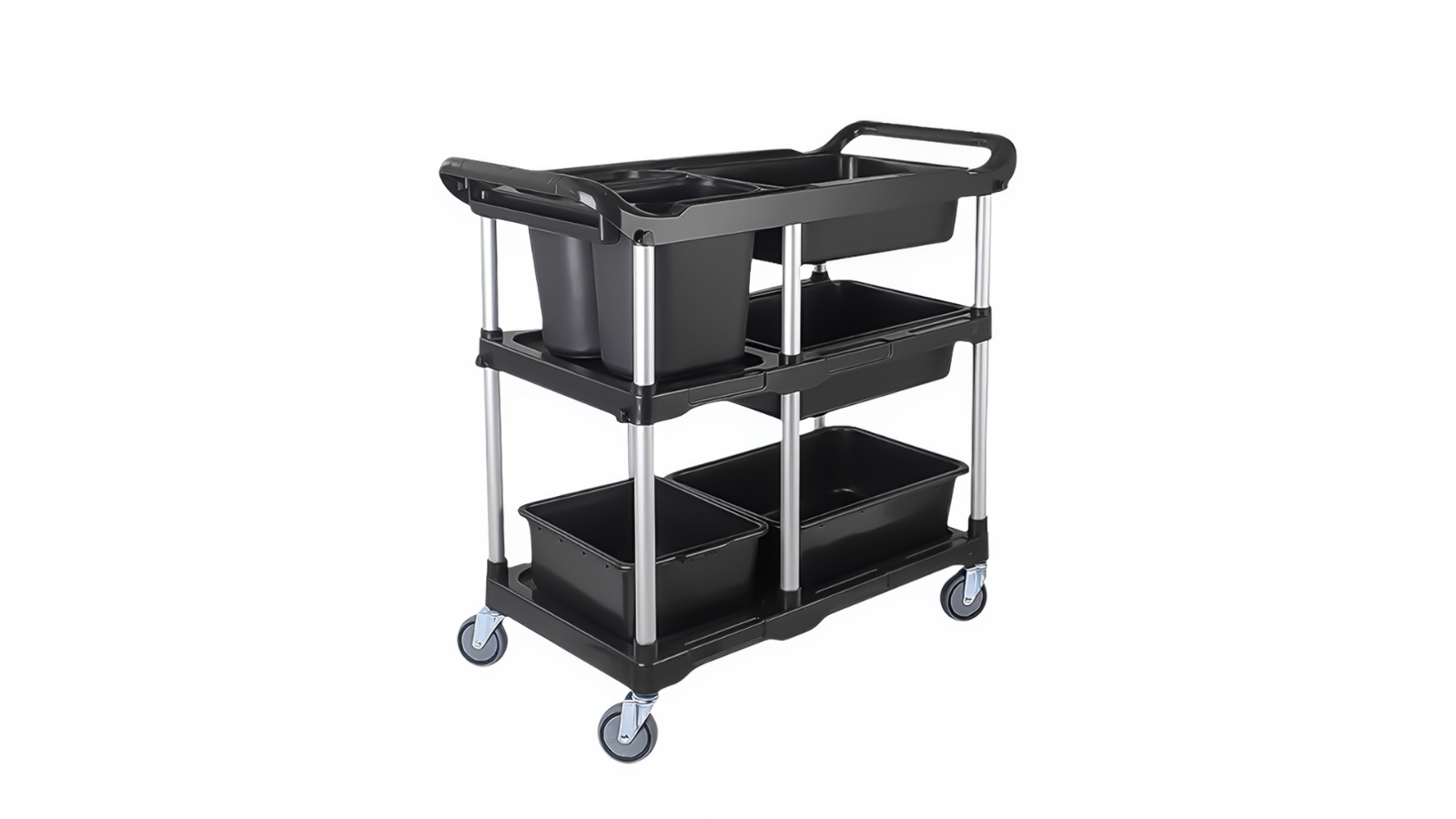 Soga 3-Tier Kitchen Utility Trolley Cart with 5 Bucket - Black