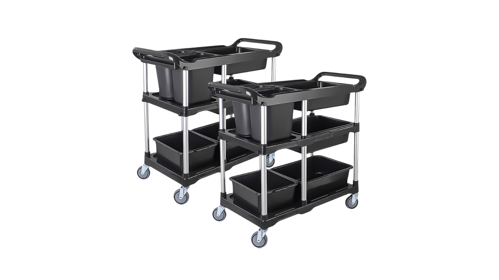 Soga 3-Tier Black Kitchen Utility Trolley Cart with 5 Bucket - Pack of 2