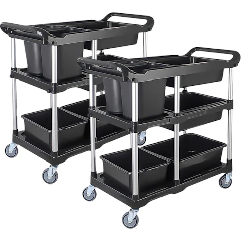 Soga 3-Tier Black Kitchen Utility Trolley Cart with 5 Bucket - Pack of 2