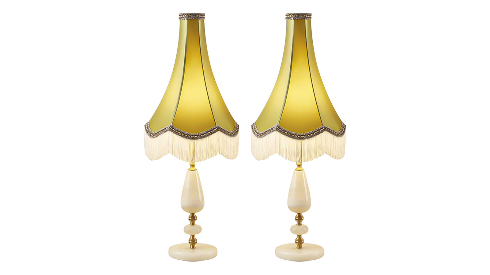 Soga Pack of 2 Jade Stone Base Vintage Yellow Shade Bedside Desk Light