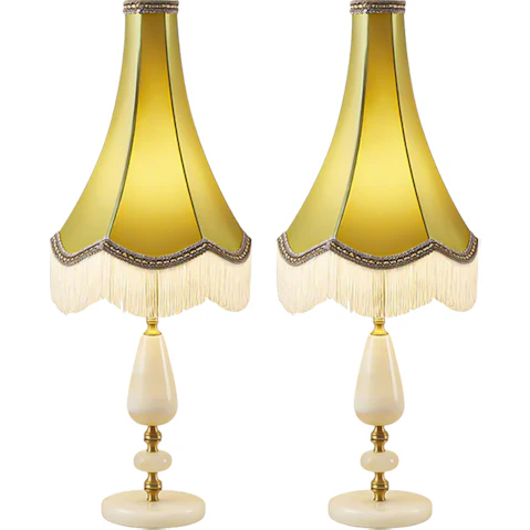 Soga Pack of 2 Jade Stone Base Vintage Yellow Shade Bedside Desk Light