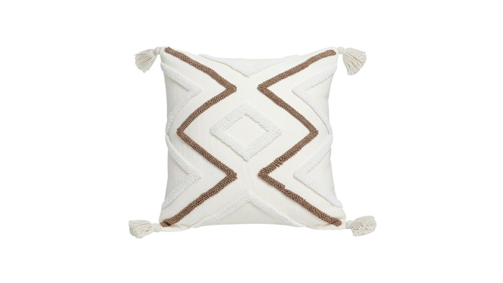 Soga Boho Tufted White Brown Geometric Decorative Throw Pillow - 45cm