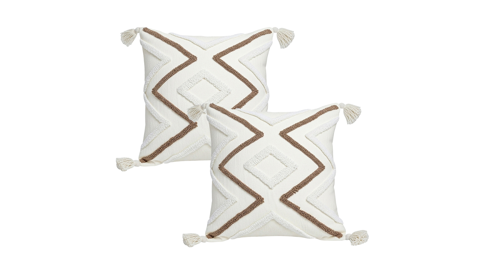Soga Pack of 2 Boho Tufted White Brown Geometric Decorative Throw Pillow - 45cm