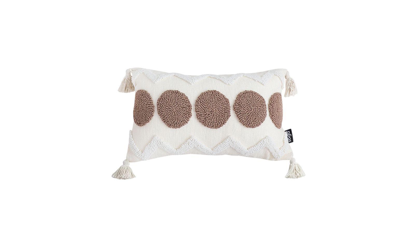 Soga Boho Tufted White Brown Circle Decorative Throw Pillow - 30 x 50cm