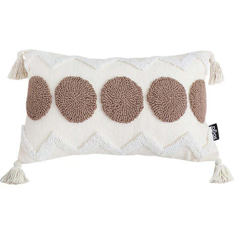 Soga Boho Tufted White Brown Circle Decorative Throw Pillow - 30 x 50cm