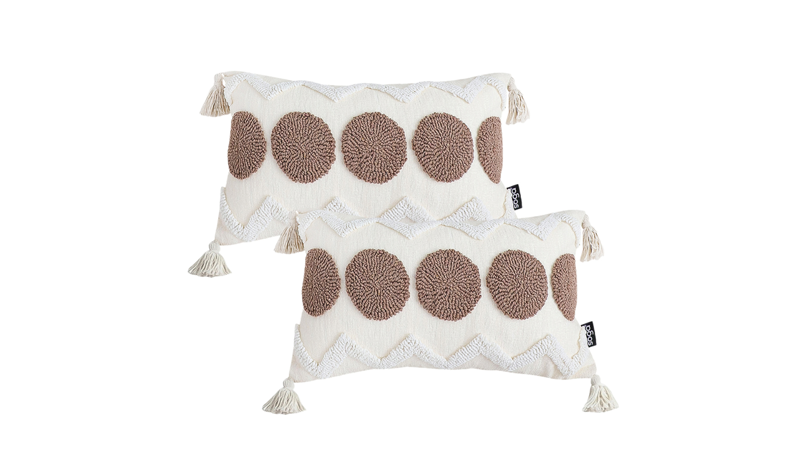 Soga Pack of 2 Boho Tufted White Brown Circle Decorative Throw Pillow - 30 x 50cm