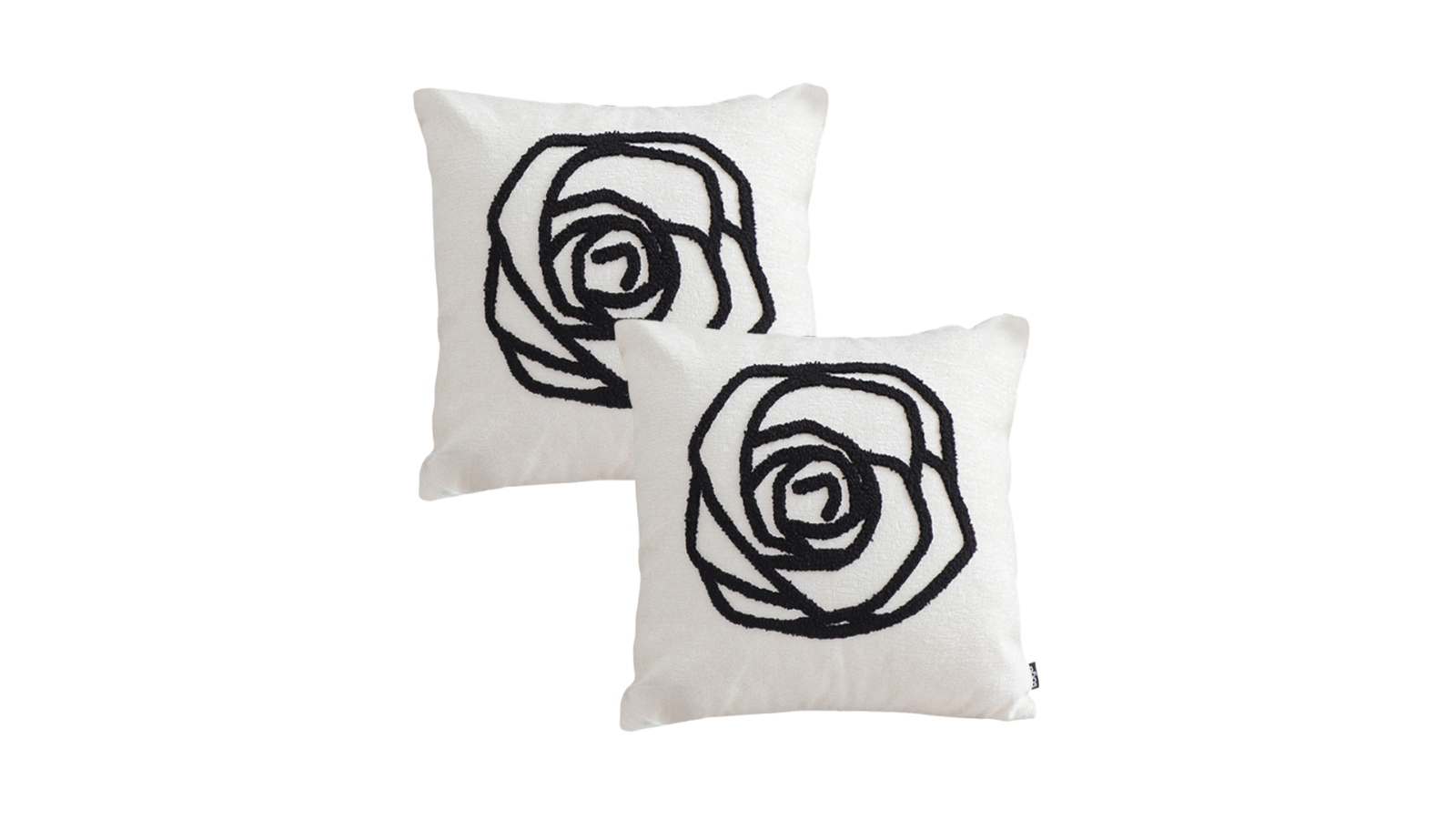 Soga 2 Piece Embroidered White Black Rose Flower Pattern Decorative Throw Pillow - 45cm