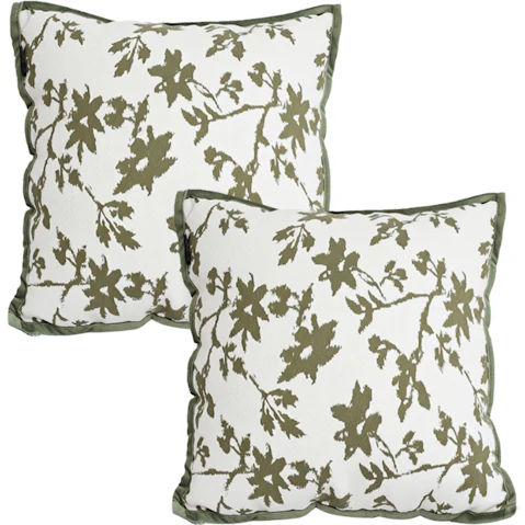 Soga 2 Piece Floral White Green Leaf Botanical Pattern Decorative Throw Pillow - 45cm