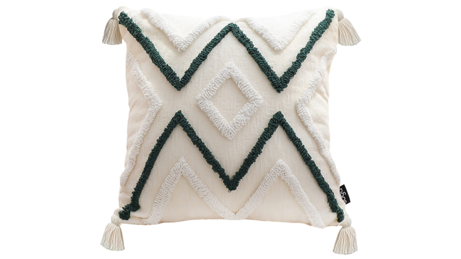 Soga Boho Tufted Cushion 45cm Tassel Beige Green Geometric Chevron Throw Pillow