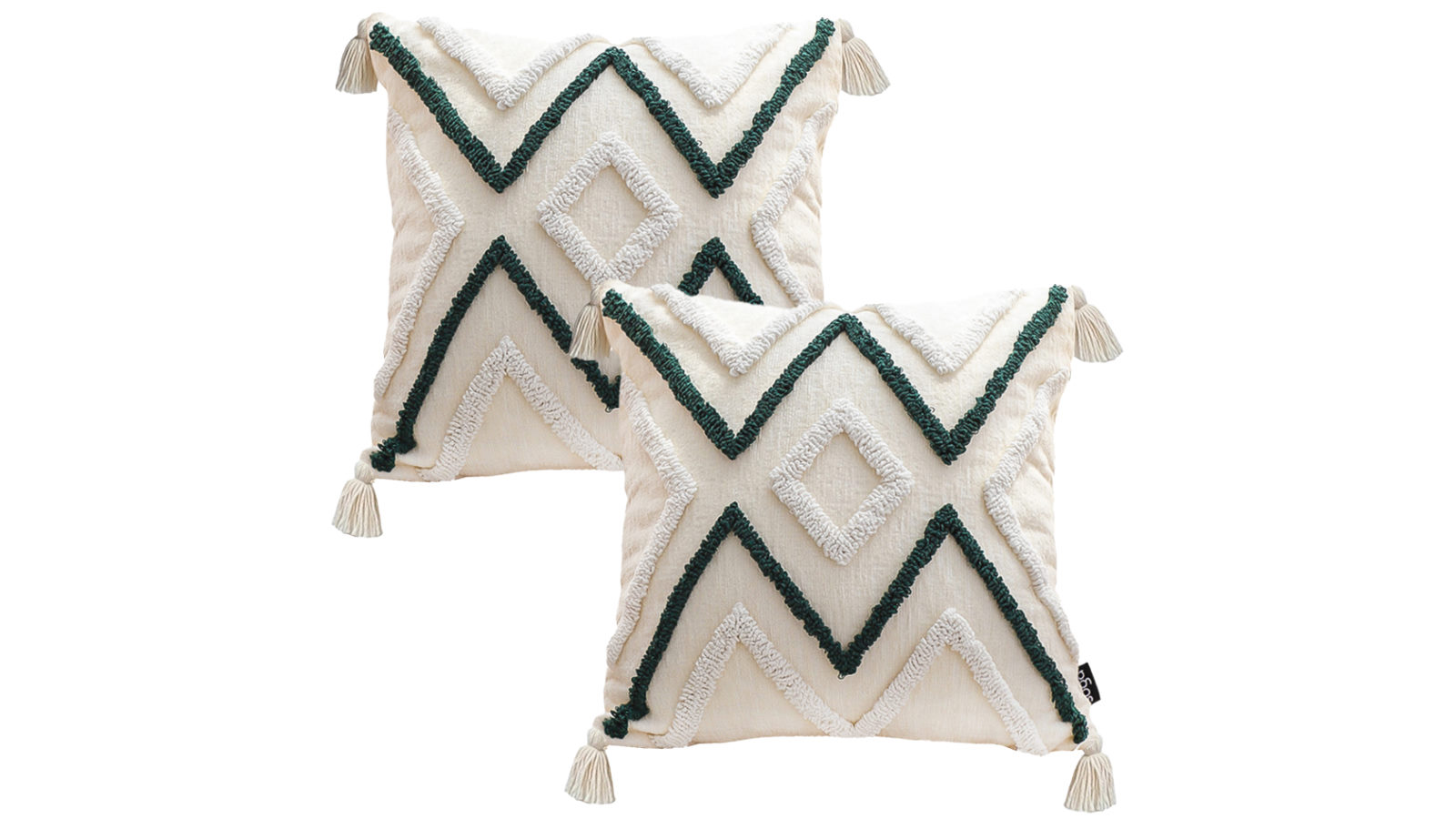 Soga 2 x Boho Tufted Cushion 45cm Tassel Beige Green Geometric Chevron Throw Pillow