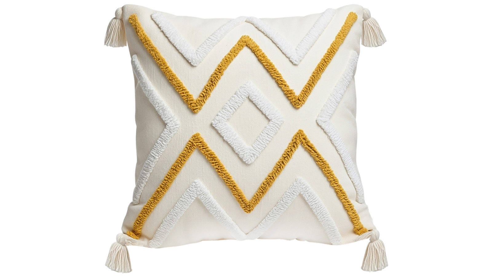 Soga Boho Tufted Cushion 45cm Tassel Beige Yellow Geometric Chevron Throw Pillow