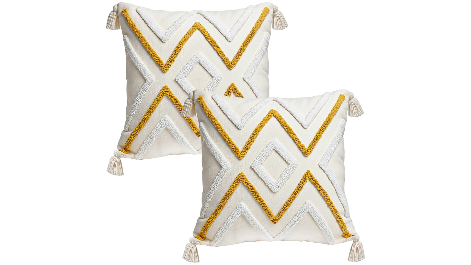 Soga 2 x Boho Tufted Cushion 45cm Tassel Beige Yellow Geometric Chevron Throw Pillow