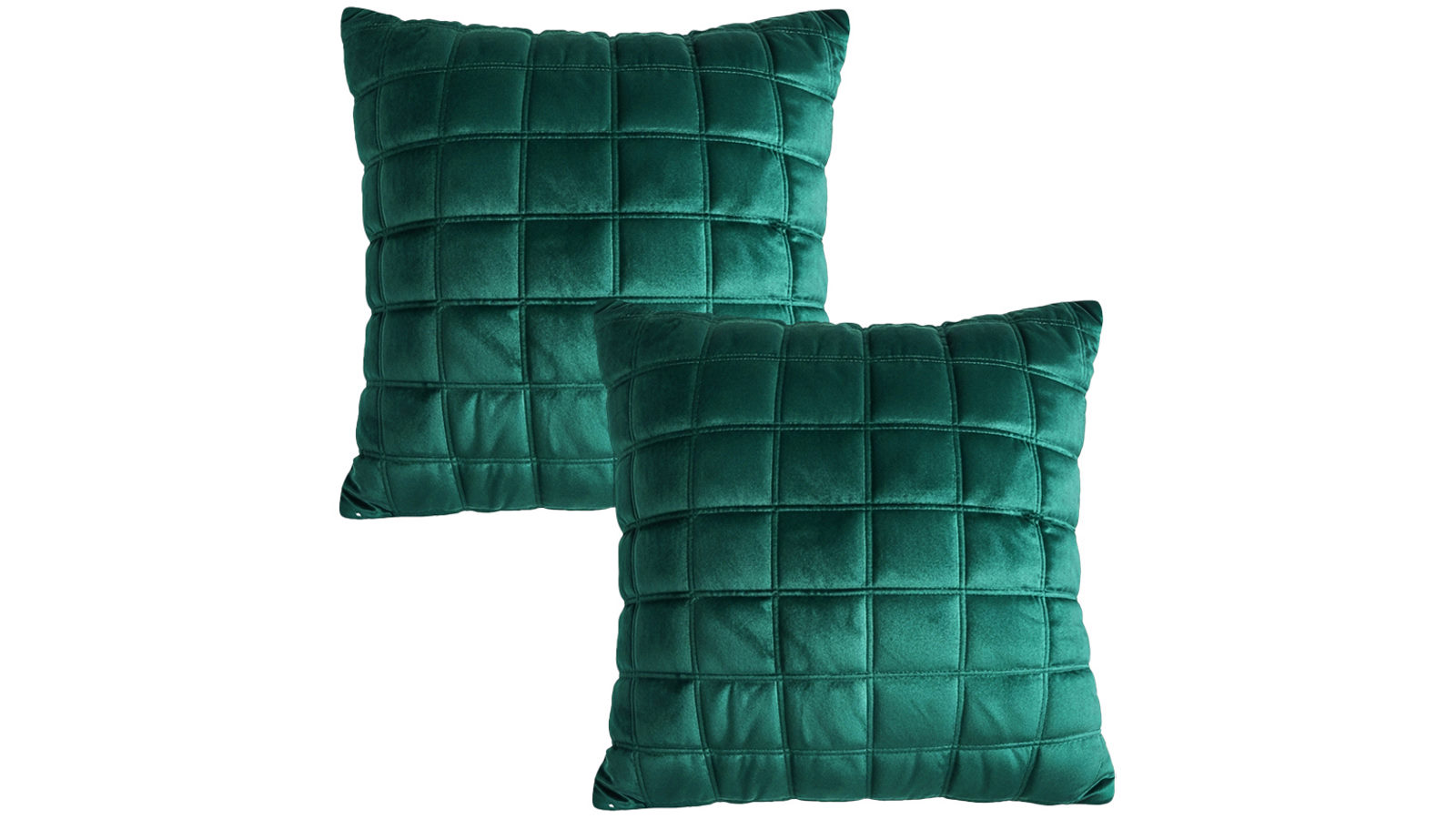 Soga 2 x Quilted Cushion 50cm Emerald Green Grid Pattern Soft Padded Decorative Throw Pillow