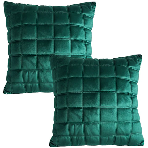 Soga 2 x Quilted Cushion 50cm Emerald Green Grid Pattern Soft Padded Decorative Throw Pillow
