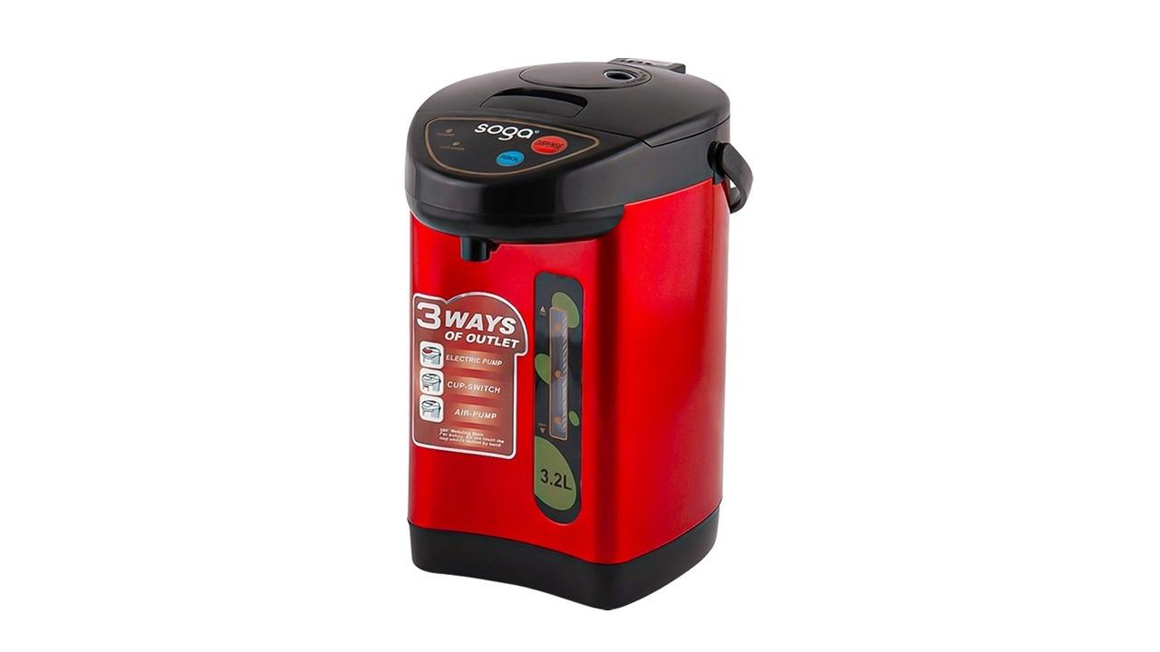 Soga Red Stainless Steel Electric Thermal Pot with 3 Dispensing Mode - 3.2 Litre