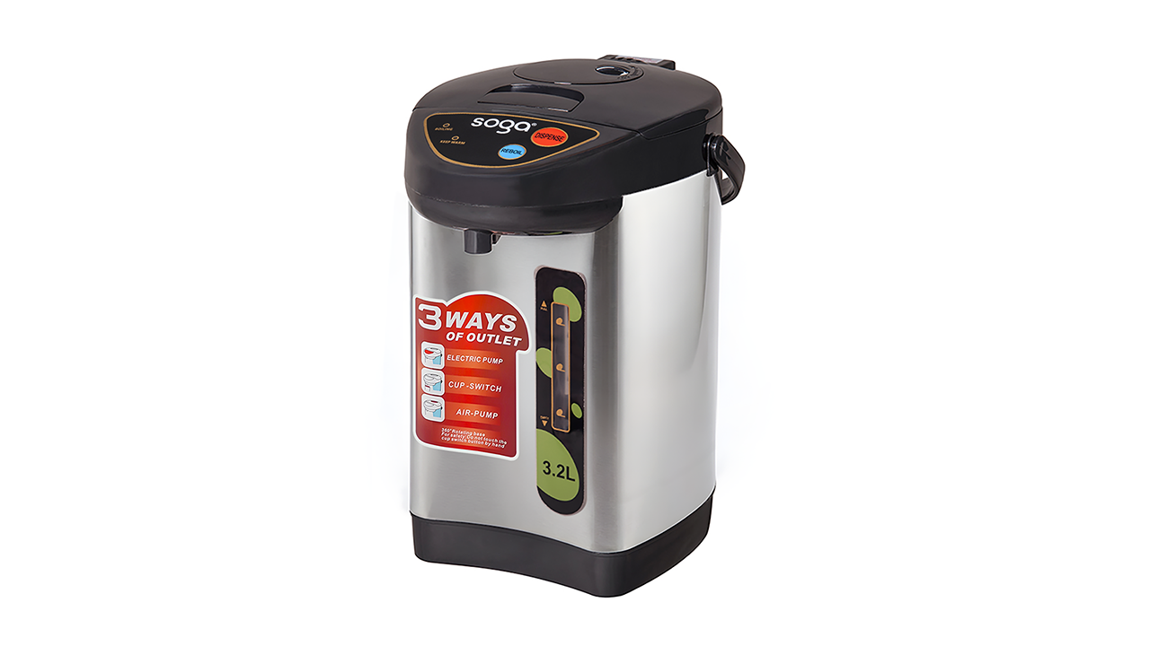 Soga Silver Stainless Steel Electric Thermal Pot with 3 Dispensing Mode - 3.2 Litre