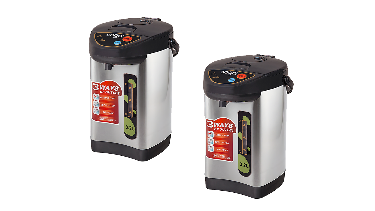 Soga 2 Piece Silver Stainless Steel Electric Thermal Pot with 3 Dispensing Mode - 3.2 Litre