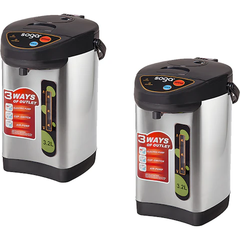 Soga 2 Piece Silver Stainless Steel Electric Thermal Pot with 3 Dispensing Mode - 3.2 Litre