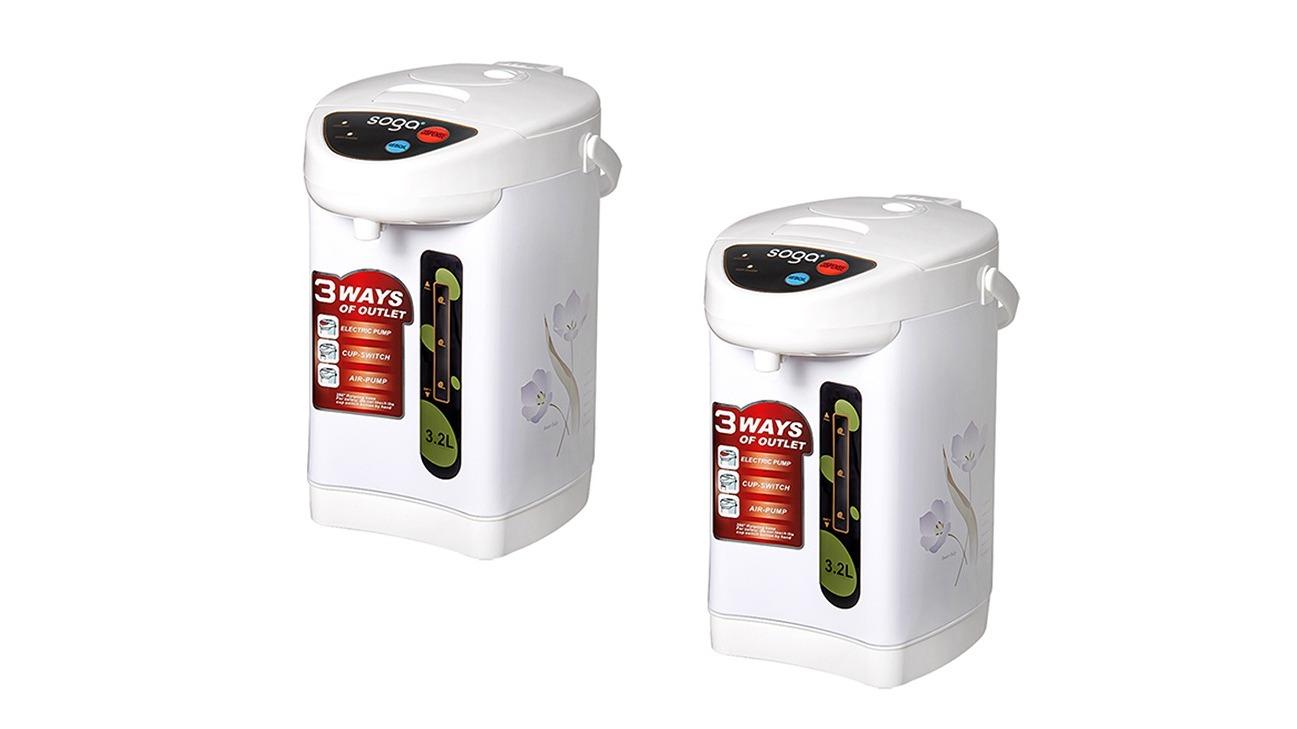 Soga 2 Piece White Plastic Electric Thermal Pot with 3 Dispensing Mode - 3.2 Litre