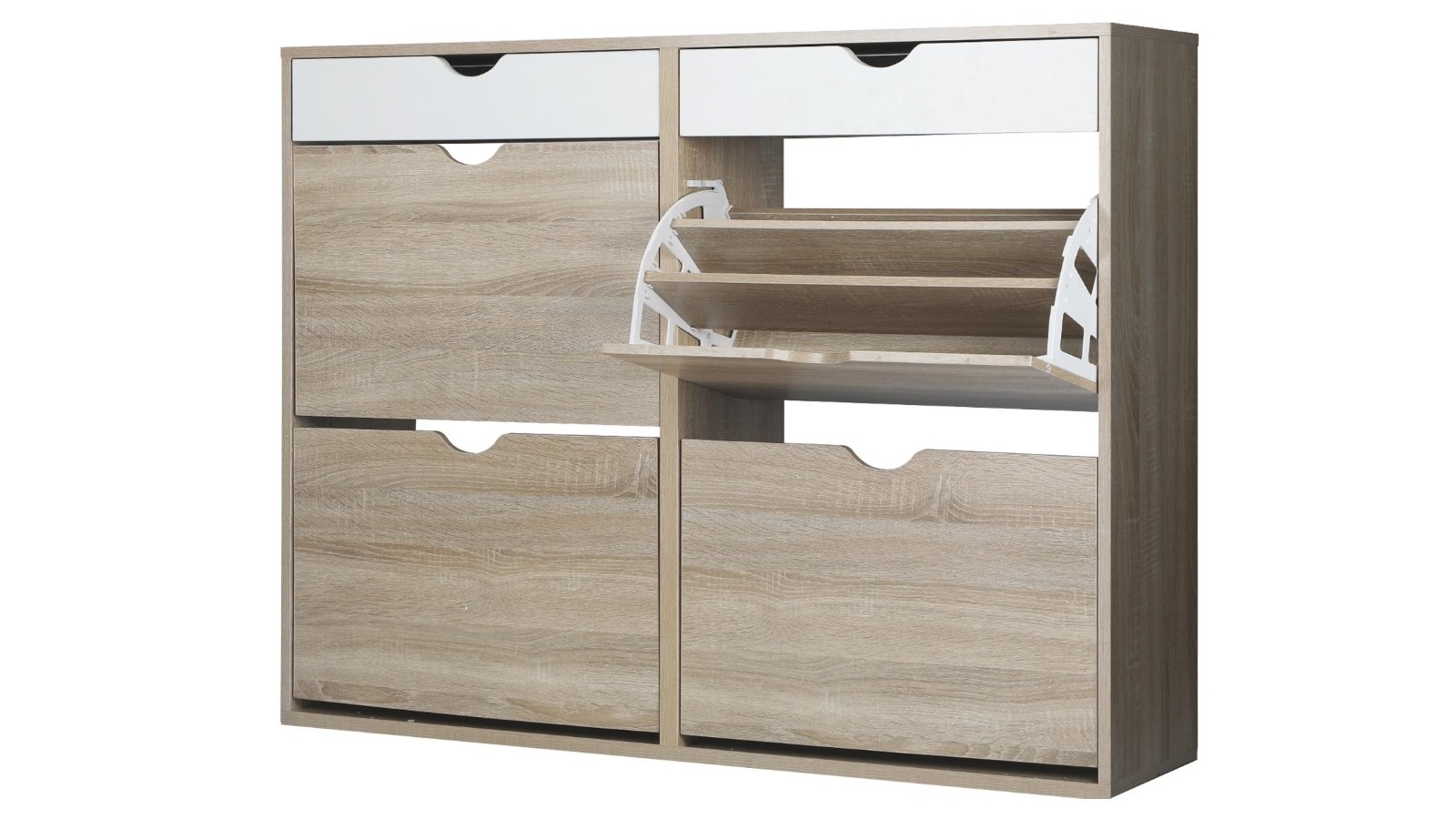 Oikiture 2 Tiers Shoe Cabinet Shoes - Wood/White