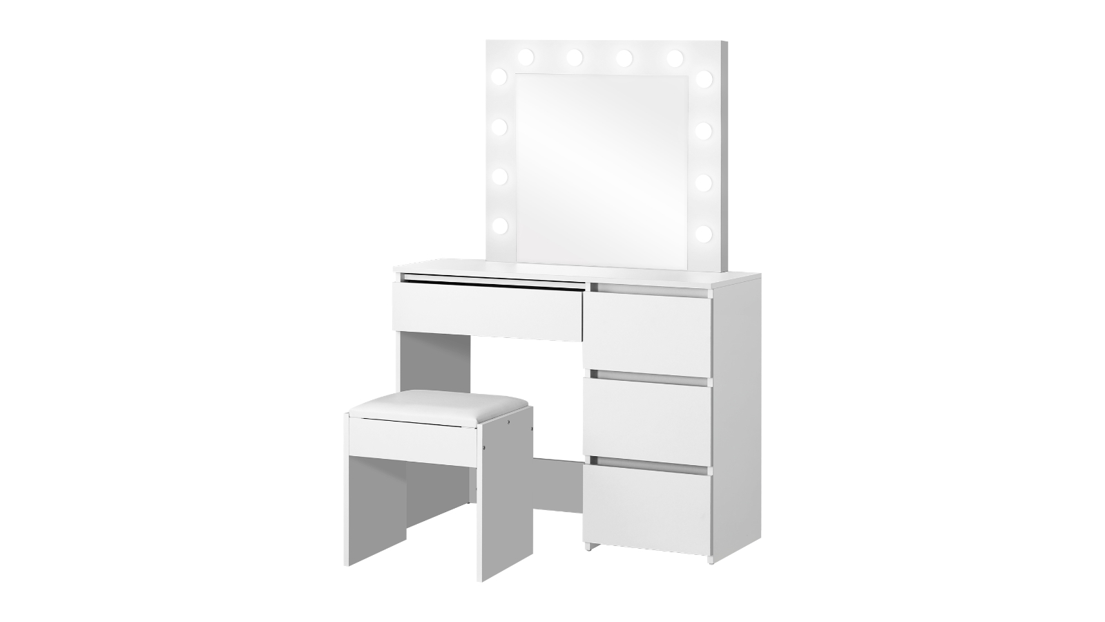 Oikiture 12 LED Bulb Dressing Table and Stool Set - White
