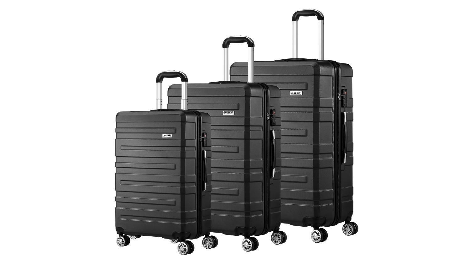 Mazam 3 Piece TSA Lock Luggage Suitcase - Black