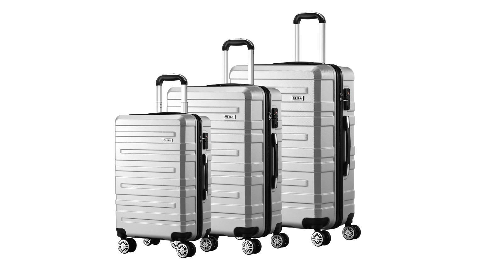 Mazam Set of 3 TSA Lock Storage Hard Case Luggage Trolley - Silver