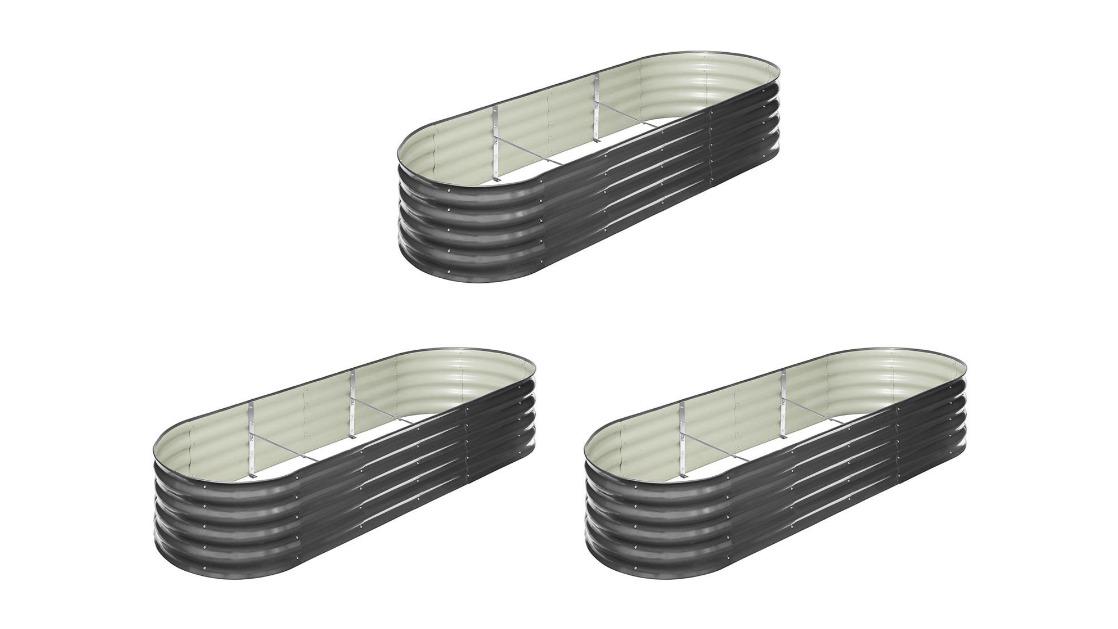 Livsip Set of 3 Galvanised Steel Raised Garden Bed - 240 x 80 x 42cm