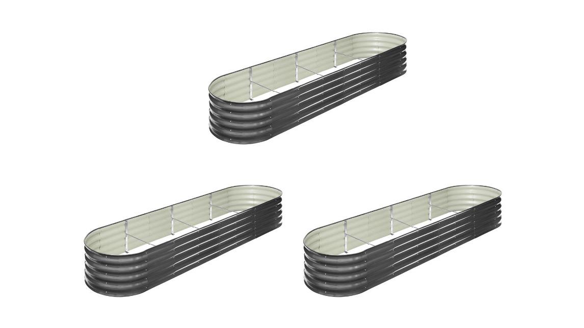 Livsip Set of 3 Galvanised Steel Raised Garden Bed - 320 x 80 x 42cm