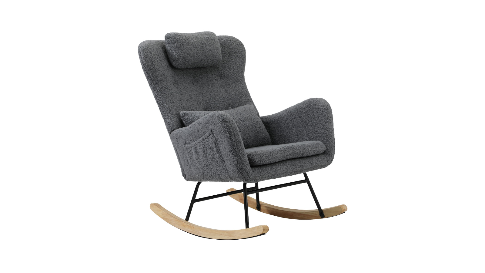Oikiture Sherpa Accent Nursing Rocking Chair with 2 Pillow - Grey