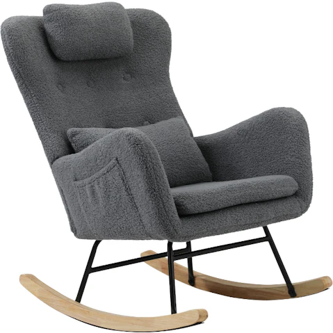 Oikiture Sherpa Accent Nursing Rocking Chair with 2 Pillow - Grey