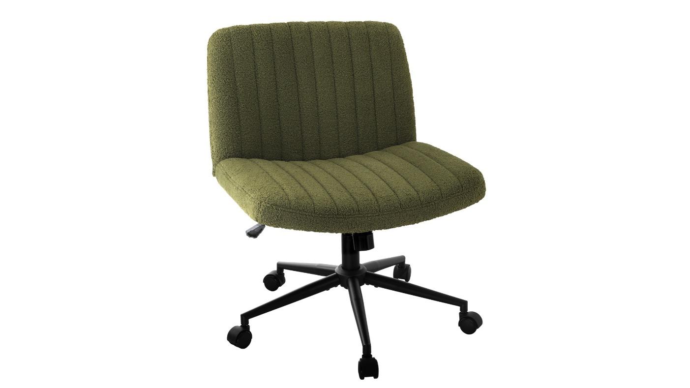 Oikiture Sherpa Mid Back Armless Office Chair with Wheels - Green