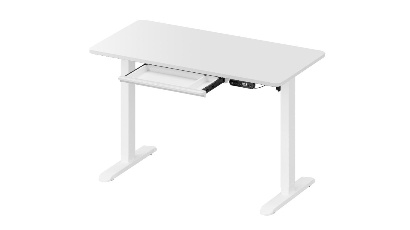Oikiture 120cm Electric Height Adjustable Standing Desk with Drawer - White